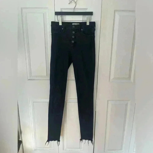 Madewell Denim - Madewell 9" High Rise Skinny Black Distressed Raw Hem Jeans